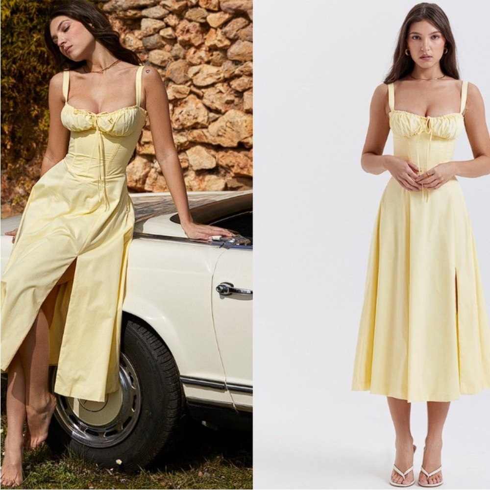 House of CB Carmen Bustier Yellow Sundress XS